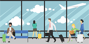 Businessman at the airport, leaving China after dealing with suppliers