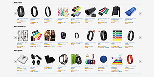 Amazon fitness page, Best sellers, Most wished for, Most gifted